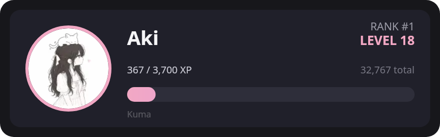A rank card showing a member's level and XP progress